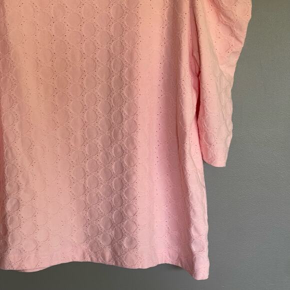 LOFT Eyelet Puff Sleeve Tee Pink Size XL Popover Crewneck Lightweight Feminine - Picture 12 of 14